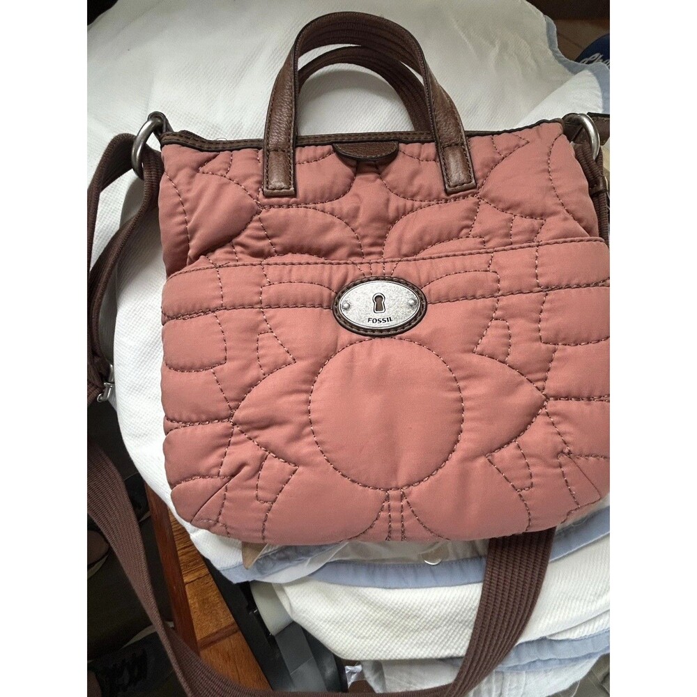 Fossil Keyper Quilted Crossbody Satchel Purse Handbag Dusty Rose - Picture 3 of 6